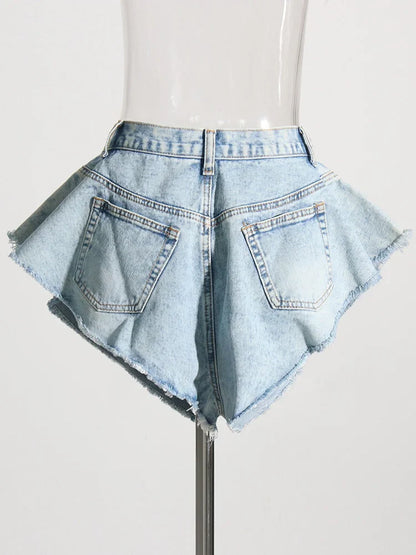 Patchwork Pockets Solid Casual Denim Shorts For Women