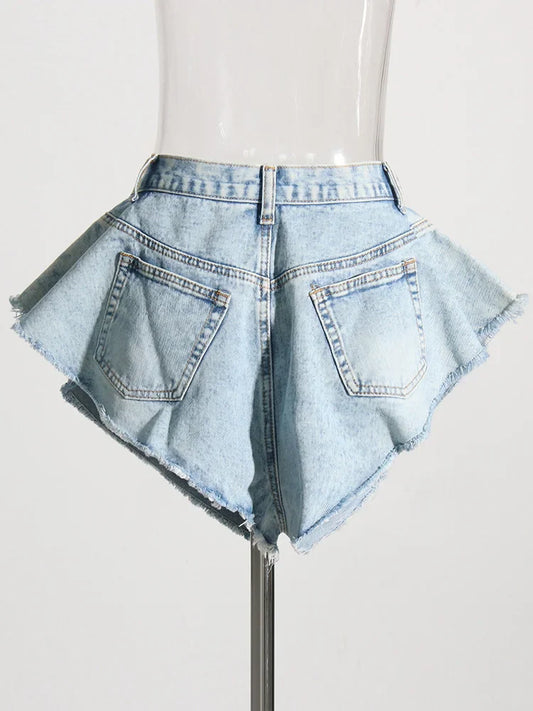 Patchwork Pockets Solid Casual Denim Shorts For Women