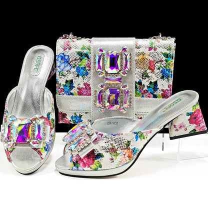 Italian Sandals and Bags Matching Set 2026 Women Heel Party for Rose Gold Colour Wedding Bigger Size Thick Heel Shoes