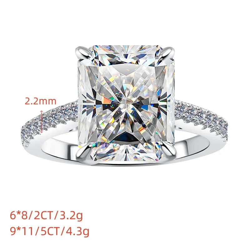 Luxury Radiant Cut PT950 Platinum 5CT Moissanite Band Women's Elegant Sparkling High-End Engagement Ring