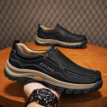 Men's Hand-Stitched Fashion Loafers, Solid Color Low-Top Casual Shoes, Simple Trendy Slip-On Sneakers, Men's Shoes for All Seasons, Daily Office Business Shoes, Large Size Men's Shoes