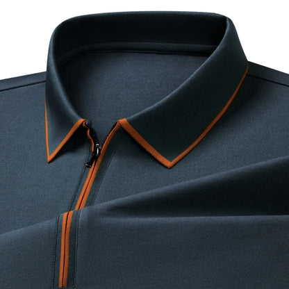 Men's Silk Zipper Polo Shirt Short Sleeve Mulberry T-Shirt Metal Zipper, Stand Collar Luxury Casual Summer Top Cotton&Linen Tee