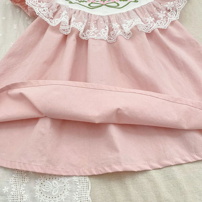 2026 New Summer Sister Clothing Short Sleeved Cotton Embroidery Kids Princess Dress 2-6Y Baby Girl Birthday Party Lace Dress