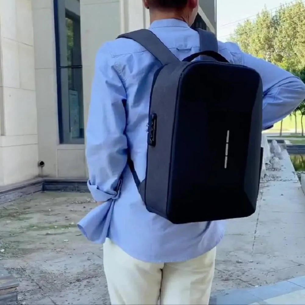 Men Portable Casual Backpack Large Capacity Zipper Daypack Secure Password Lock Waterproof with USB Charging Port Laptop Bag