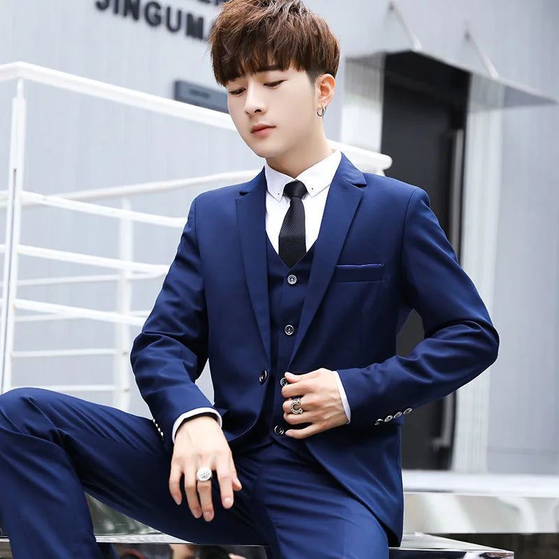 Men's Wedding Suit Three-Piece Set Brother's Match Groomsmen Formal Wear Business Casual Polyester Fiber Flat Collar Slit