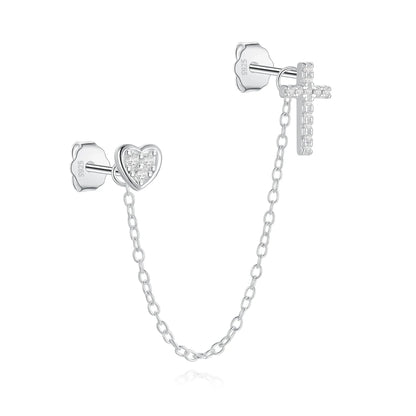 1PC 925 Sterling Silver Horse Eye Chain Tassel Zircon Drop Earrings For Women Ins Minimalism Geometric Earrings Gift