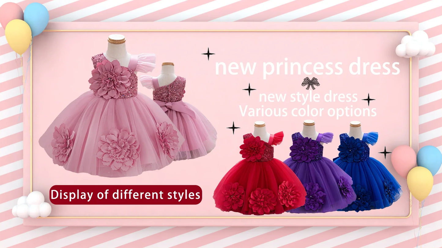 Vestido de princesa infantil borboleta com asas de malha fofa para meninas de 2 a 6 anos, vestido elegante para festa de aniversário com flores
