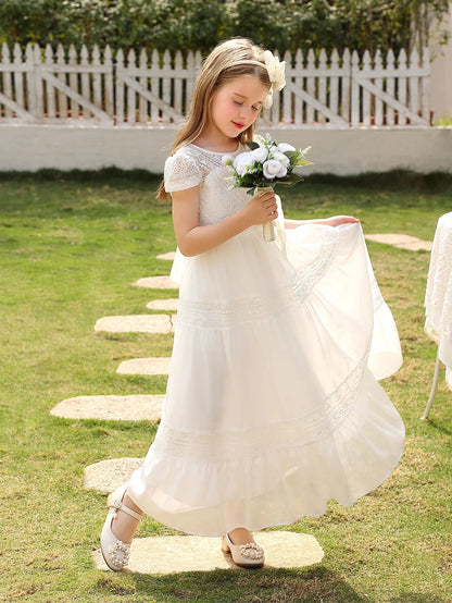 Children's Vintage Wedding Flower Girl Dresses Beach Holiday Lace Backless Long Dresses Girls' Communion Dresses