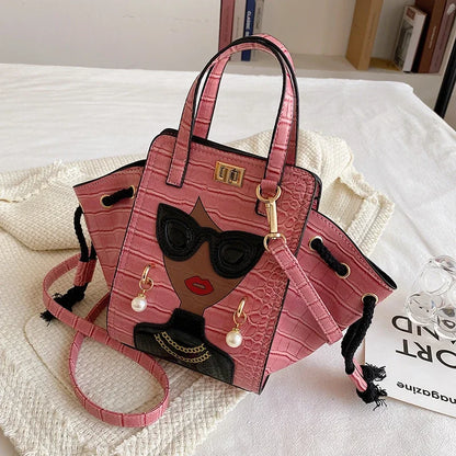 Cartoon Girl Handbag High Quality PU Leather Shoulder Bag for Women Pearl Crossbody Bag Designer Messenger Bag Female Satchel