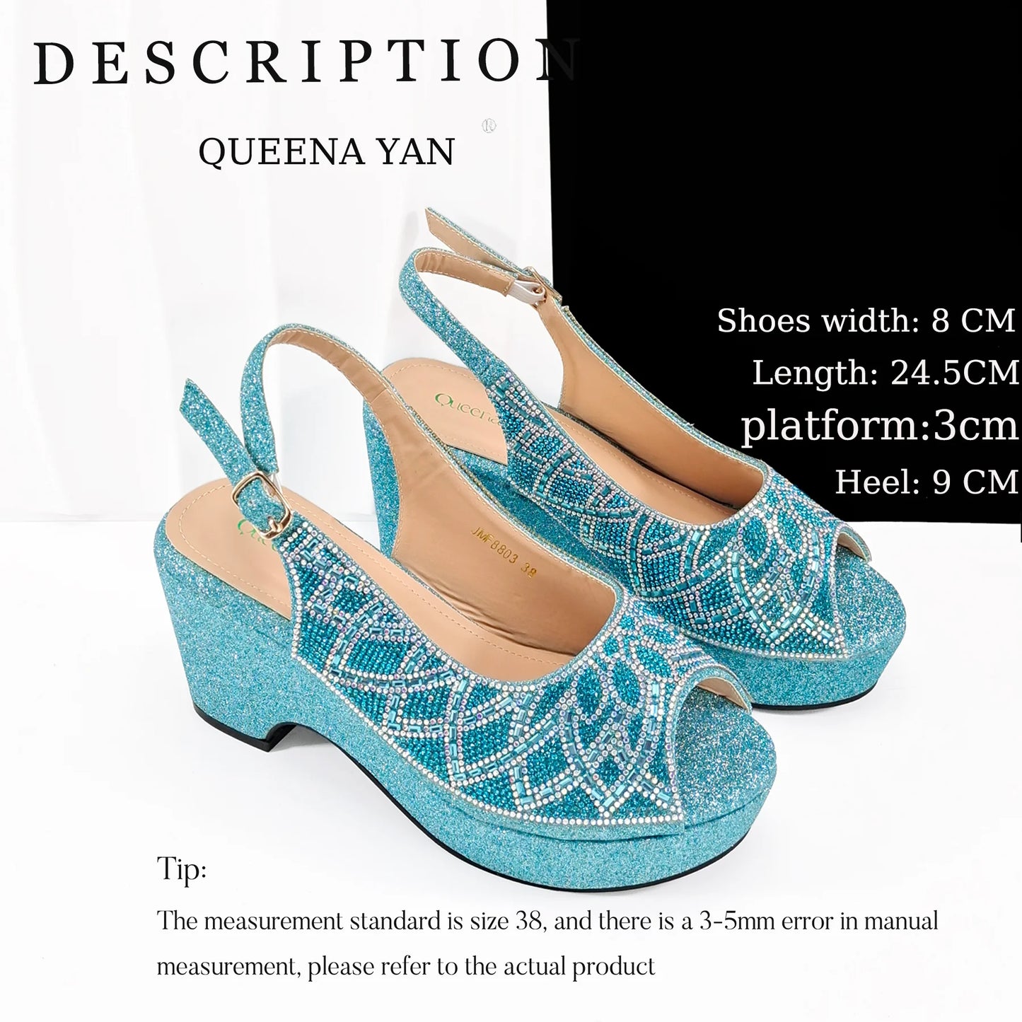 Sky Blue Elegant Nigerian Rhinestone Wedding Shoe and Bag Set Italian Inspired High Heels and Matching Handbag