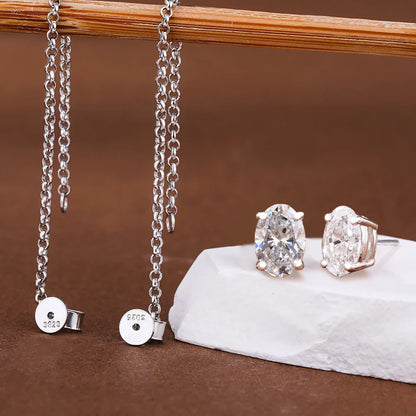1-4carat Oval Cut Moissanite Chain Earrings for Women Solitaire Diamond Stud/Drop Earring 925 Silver Jewelry with Certificate