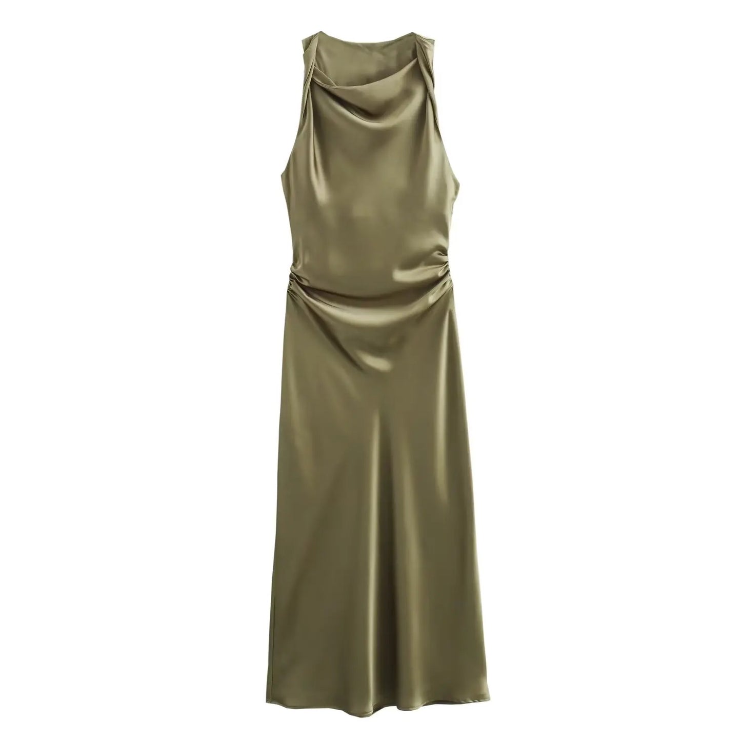 Satin Ruched Long Dresses for Women Sleeveless Summer Dress Woman off Shoulder Party Womens Dresses Beach Female Dress