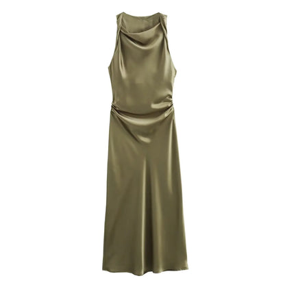 Satin Ruched Long Dresses for Women Sleeveless Summer Dress Woman off Shoulder Party Womens Dresses Beach Female Dress