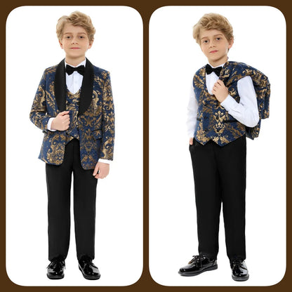 Hot Sale Stylish Suit For Boys Formal Banquet Graduation Coat Vest Pants Bow Tie Smart Quality School Performance Noble