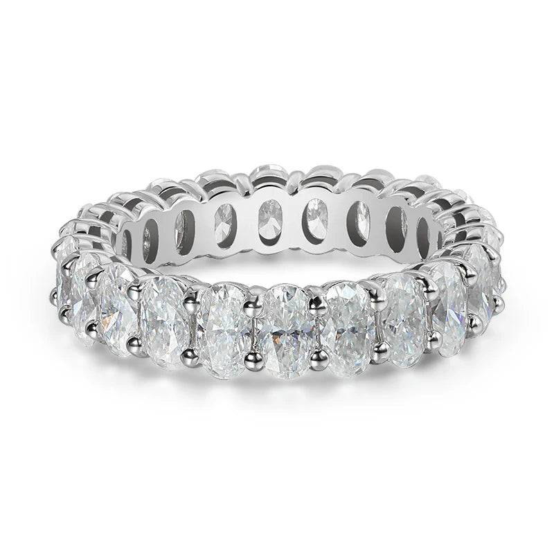 2.5/6.6cttw Oval Cut All Moissanite Ring for Women Sparkling Diamond Wedding Full Eternity Bands S925 Sterling Silver GRA