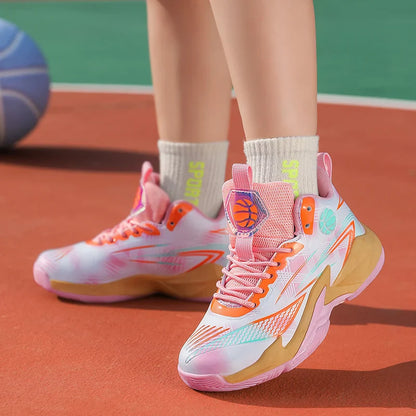 Children‘s Basketball Shoes Non-slip Breathable Basketball Training Sneakers Lace-up Boys Girls Basketball Boots Athletic Shoes
