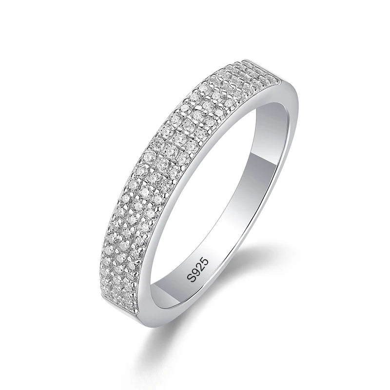 All Moissanite Ring 925 Sterling Sliver with Gold Plated Eternity Band Lab Diamond Rings for Women Party Sparkling Jewely