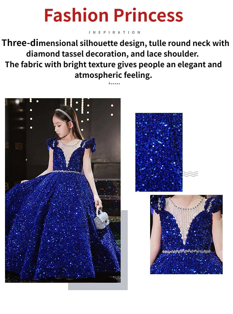 Princess Dress Sequin Evening Weddings Long Dresses Elegant Formal Ball Gown For Girls Birthday Gift 1-14Y