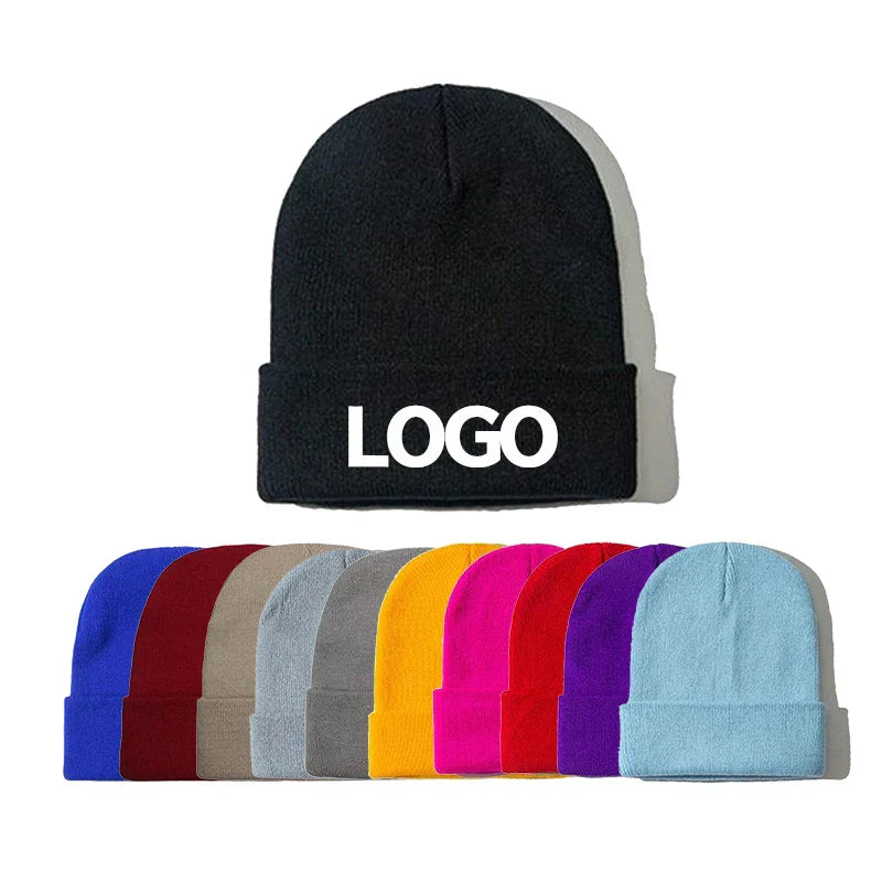Custom Logo Autumn Winter Warm Beanie DIY Personalized Embroidered Design Knitted Hat Team Customize Stocking Skull Balaclava