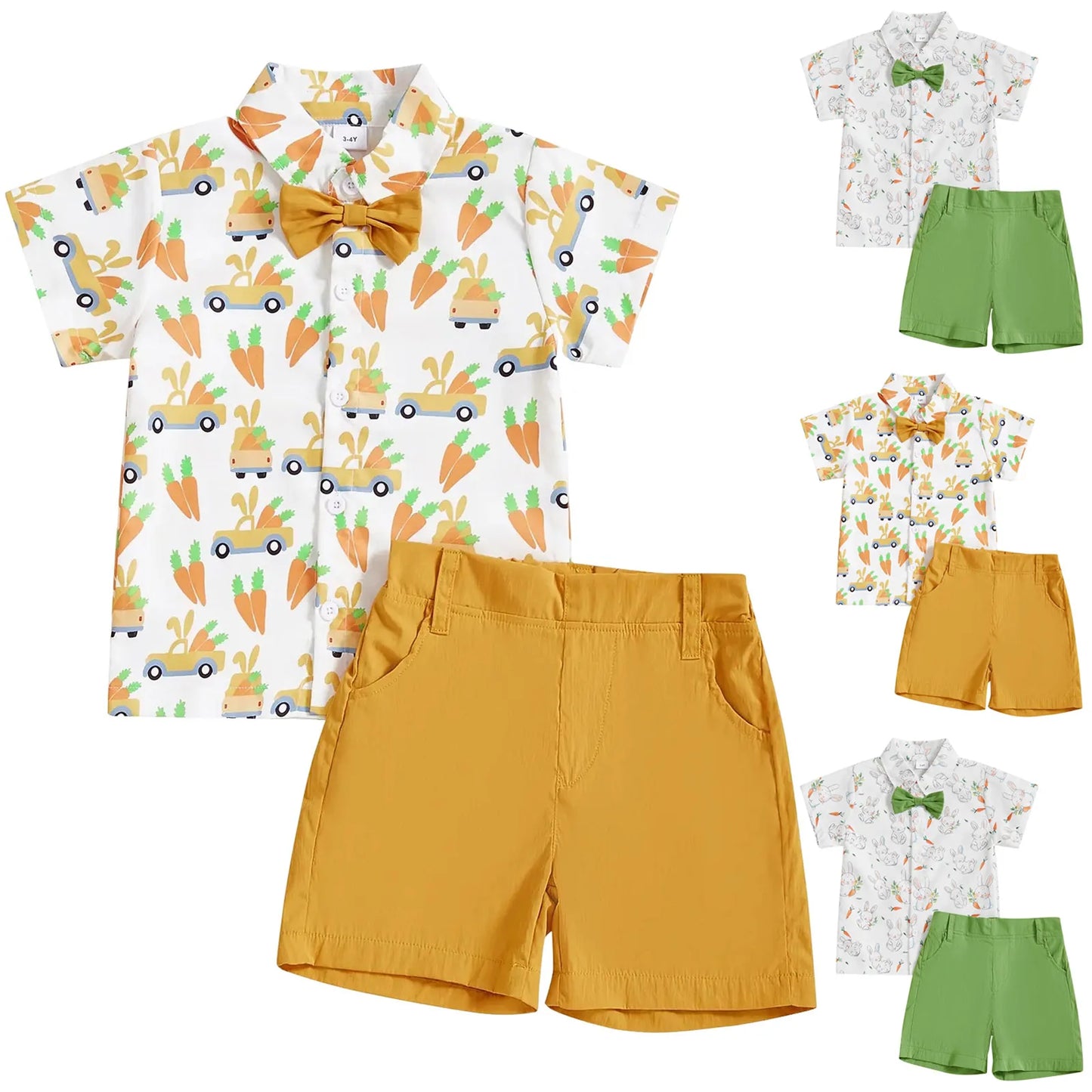 Baby Boy Easter Outfit Short Sleeve Gentleman Button Down Shirts Solid Shorts Toddler Boys Party Bow Two Piece Suit Tracksuit