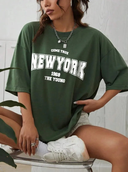 Quando 1968 A Nova Iorque É Jovem Camisetas Femininas De Algodão Oversize Camisetas Diárias Criatividade Roupa Casual Individual De Rua