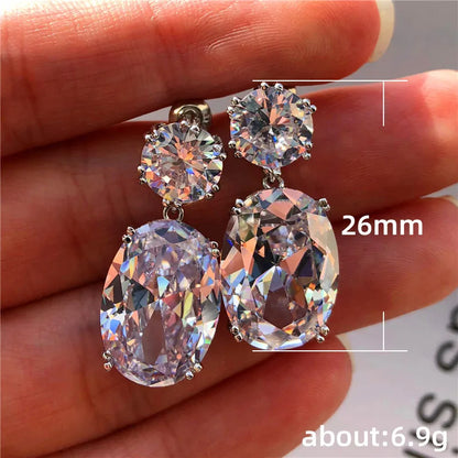 925 Sterling Silver Big Oval CZ Women Drop Earrings Elegant Female Accessories Brilliant Cubic Zirconia Earring Trendy Jewelry