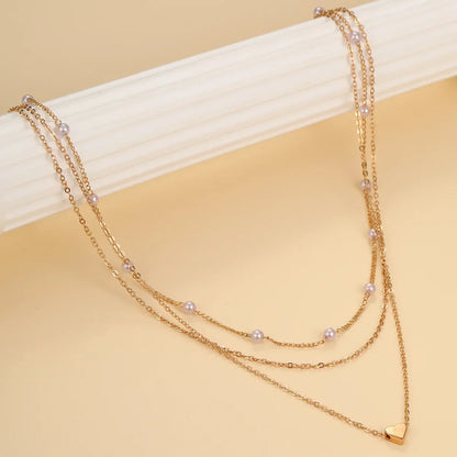 LATS Multilayer Pearl Cross Love Heart Pendant Necklaces for Women Gold Color Fashion Collarbone Neck Chain 2024 Trend Jewelry
