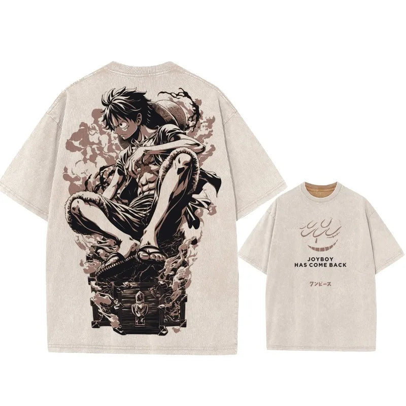 Summer Men's Washes T-shirts Japanese Anime ONE PIECE Buggy Graphic Clothing Harajuku Y2K Oversized 100% Cotton Half-sleeve Tops