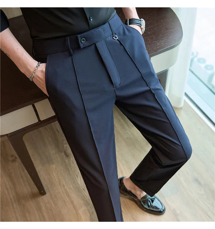 Men's business casual trousers, daily formal work pants, 2024 new high quality, plain color versatile ankle-length trousers.