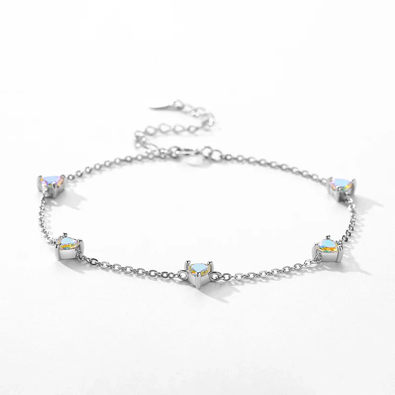 Authentic Luxury Rainbow Fire Color Zirconia Bracelet Charm Hearts Chain Link Bracelet For Women Birthday Crystal Jewelry
