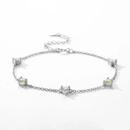 Authentic Luxury Rainbow Fire Color Zirconia Bracelet Charm Hearts Chain Link Bracelet For Women Birthday Crystal Jewelry
