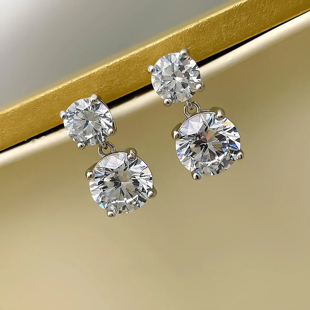 5.6cttw D Color Round Brilliant Cut Moissanite Diamond Drop Earrings with Certificate 925 Sterling Silver Stud Earring for Women