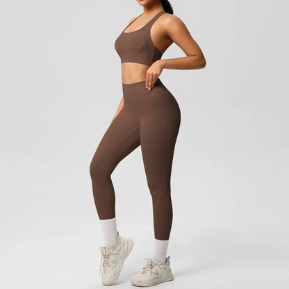 Women 2pcs Patchwork Sport Yoga Suit Training Sleeveless Sport Gym Tops  Tummy Control Slimming Booty Leggings Yoga Suit Sports