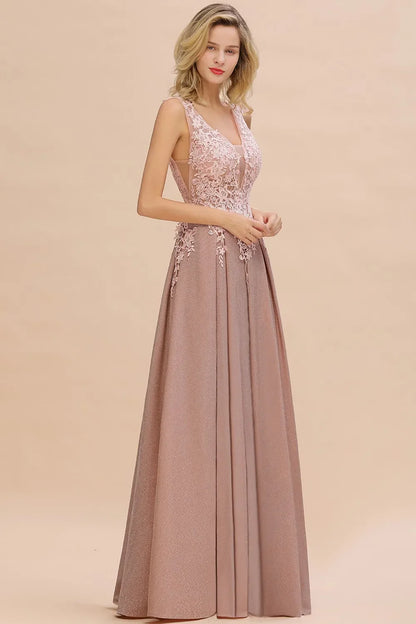 Dusty Pink Bridesmaid Dresses Appliques Lace V Neck Illusion Blue Burgundy Silver For Bride Wedding Party Prom Gowns Vestidos