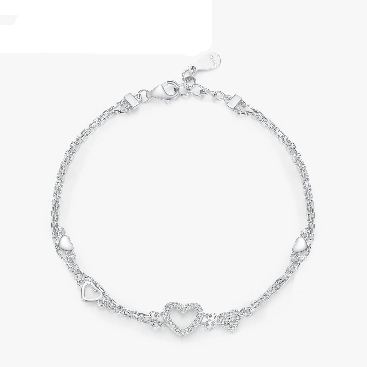 925 Sterling Silver Romantic Heart Bracelet Original Design Dazzling Clear CZ Bracelet For Women Silver Fine Jewelry