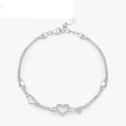 925 Sterling Silver Romantic Heart Bracelet Original Design Dazzling Clear CZ Bracelet For Women Silver Fine Jewelry
