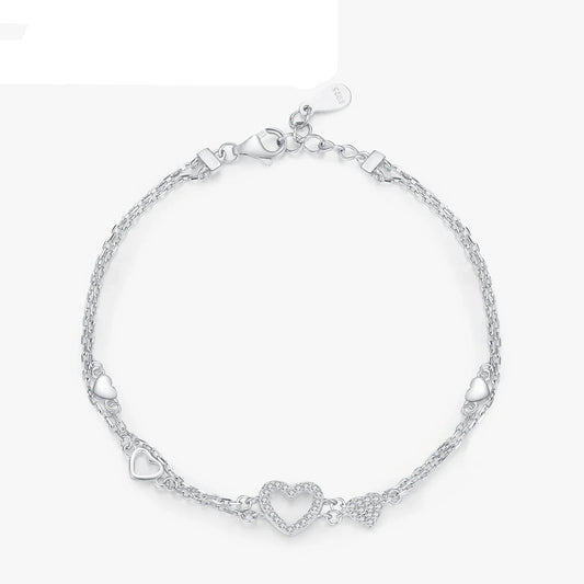 925 Sterling Silver Romantic Heart Bracelet Original Design Dazzling Clear CZ Bracelet For Women Silver Fine Jewelry