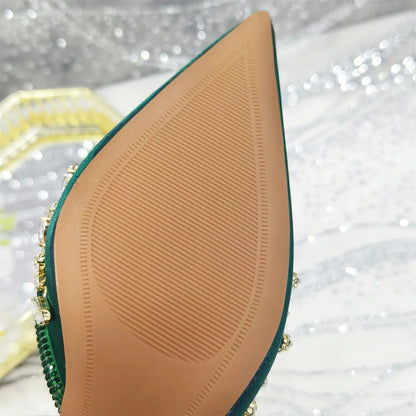 Pointed-Toe High Women Heels Shoes and Bags for Women Rhinestone Evening Party Elegant Luxury Handbag