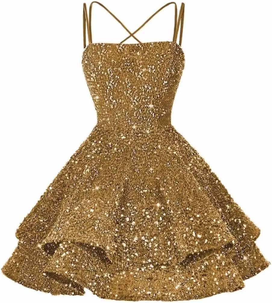 Sequin Short Square Neck Homecoming Dress for Teen Sparkly Prom Dress Sweet 16 Photo Shoot Cocktail Gowns Graduation Dress