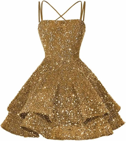 Sequin Short Square Neck Homecoming Dress for Teen Sparkly Prom Dress Sweet 16 Photo Shoot Cocktail Gowns Graduation Dress
