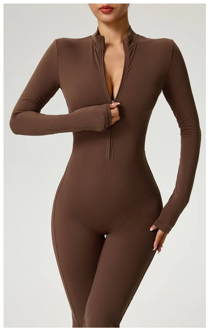 Zipper Jumpsuit Flared Pants Women Clothing Sportswear Gym Yoga Sport Sets Spandex Nylon Workout Sets Women Tracksuit