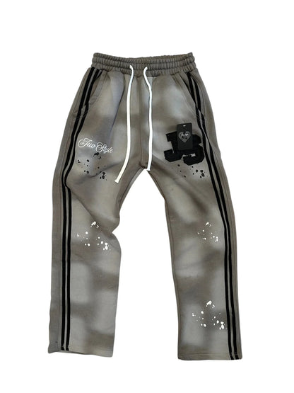 Y2K New Light Grey Classic Style Sports Set Street Hip Hop Stripe Fashion Set 2025 Men's Wear