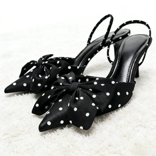 Brown Polka Dot Butterfly Knot Decoration Brand Pumps Women Elegant Pointed Toe Thin Heel Designer Shoes Sexy Party Dress Shoes