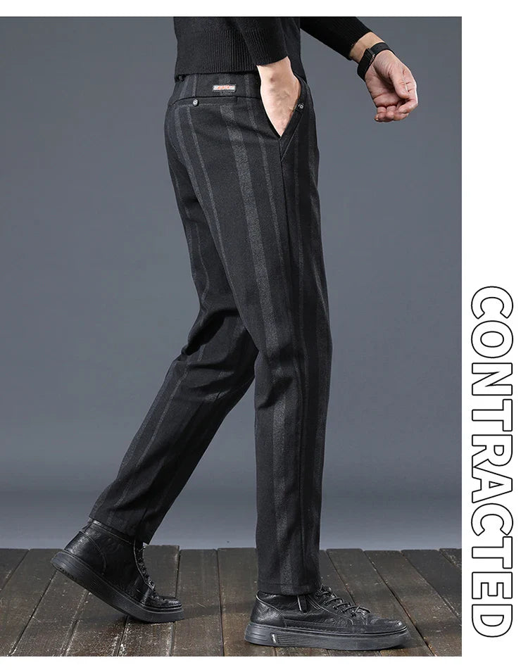 Autumn New Men's Slim Casual Pants  Fashionable Fit Elastic Business Pants High Quality Stripe Classic 3-colors Male Trousers