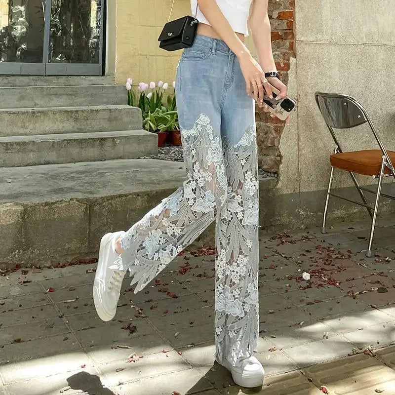 Lace Patchwork Hollow Niche Jeans