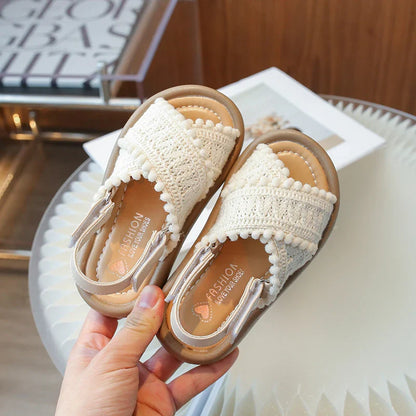 Girls Summer Beach Shoes Ethnic Style Children's Casual Sandals Kids Soft Sole Fashion Shoes Vintage Princess Shoes Summer New