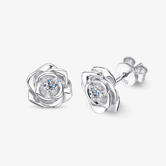 100% 925 Sterling Silver 3mm Moissanite Diamond Stud Earring For Women Romantic Rose Flower Earring Sparkling Fine Jewelry
