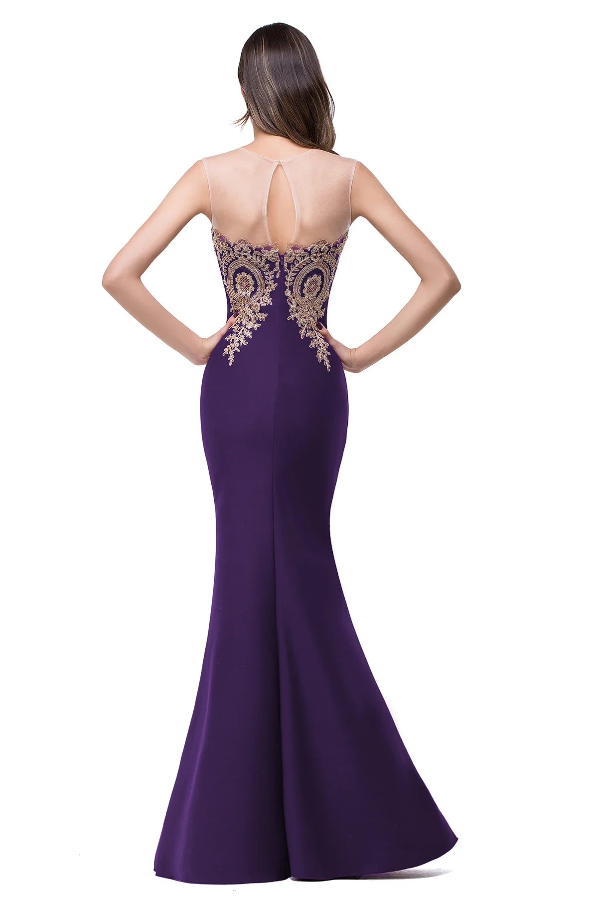 Elegant Mermaid Evening Dress Women Golden Appliques Lace Royal Blue Sweetheart Illusion Wedding Party Prom Gowns Robe de Soiree