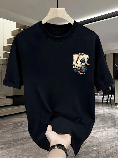 2025 Men's New Trendy Poker Printed Micro Elastic Breathable Round Neck T-shirt Summer Outdoor Urban Casual Top