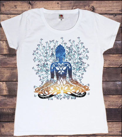 Yoga Print Tshirt Women Bird Om Aum Jade Buddha Meditation Tie Die T Shirt Femme T-Shirt Tops